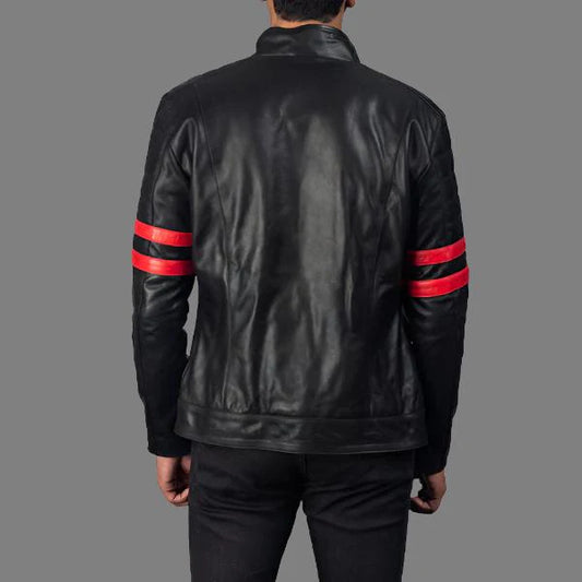 Monza Black & Red Leather Biker Jacket
