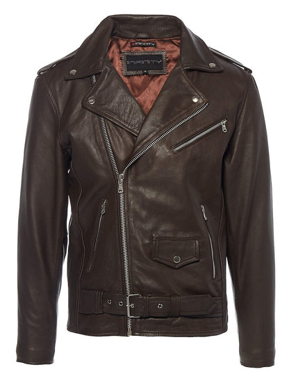 Men’s Handmade Brown Sheepskin Leather Cafe Racer Jacket – Classic Slim Fit Motorcycle Biker Jacket