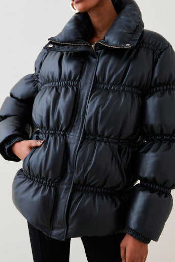 Black Hooded Puffer Jacket for Women