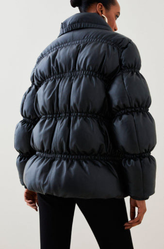 Black Hooded Puffer Jacket for Women