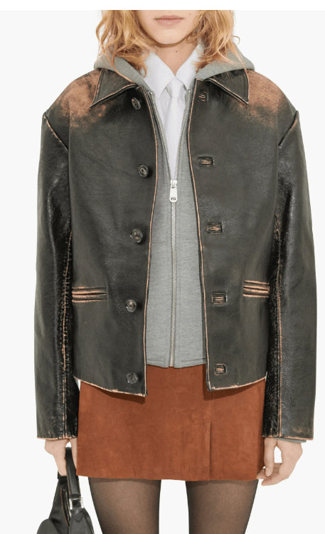 Women’s Classic Black Distressed Leather Jacket