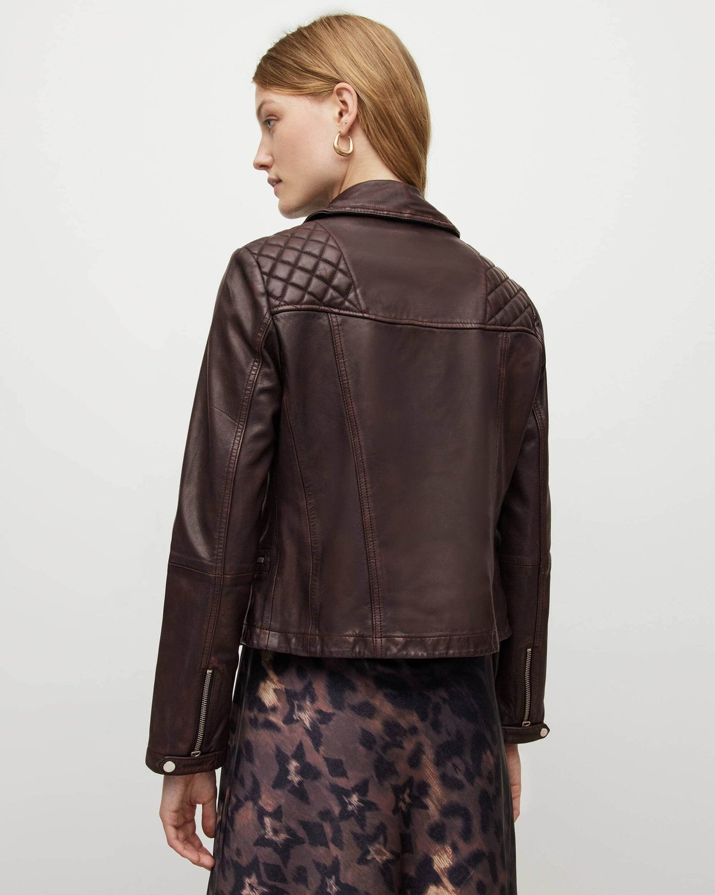 Women's Distressed Mahogany Red Leather Biker Jacket