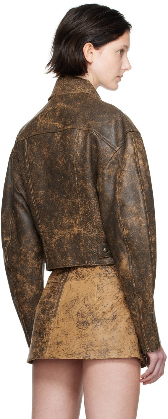 Rustic Rebel Women's Dark Brown Distressed Trucker Leather Jacket