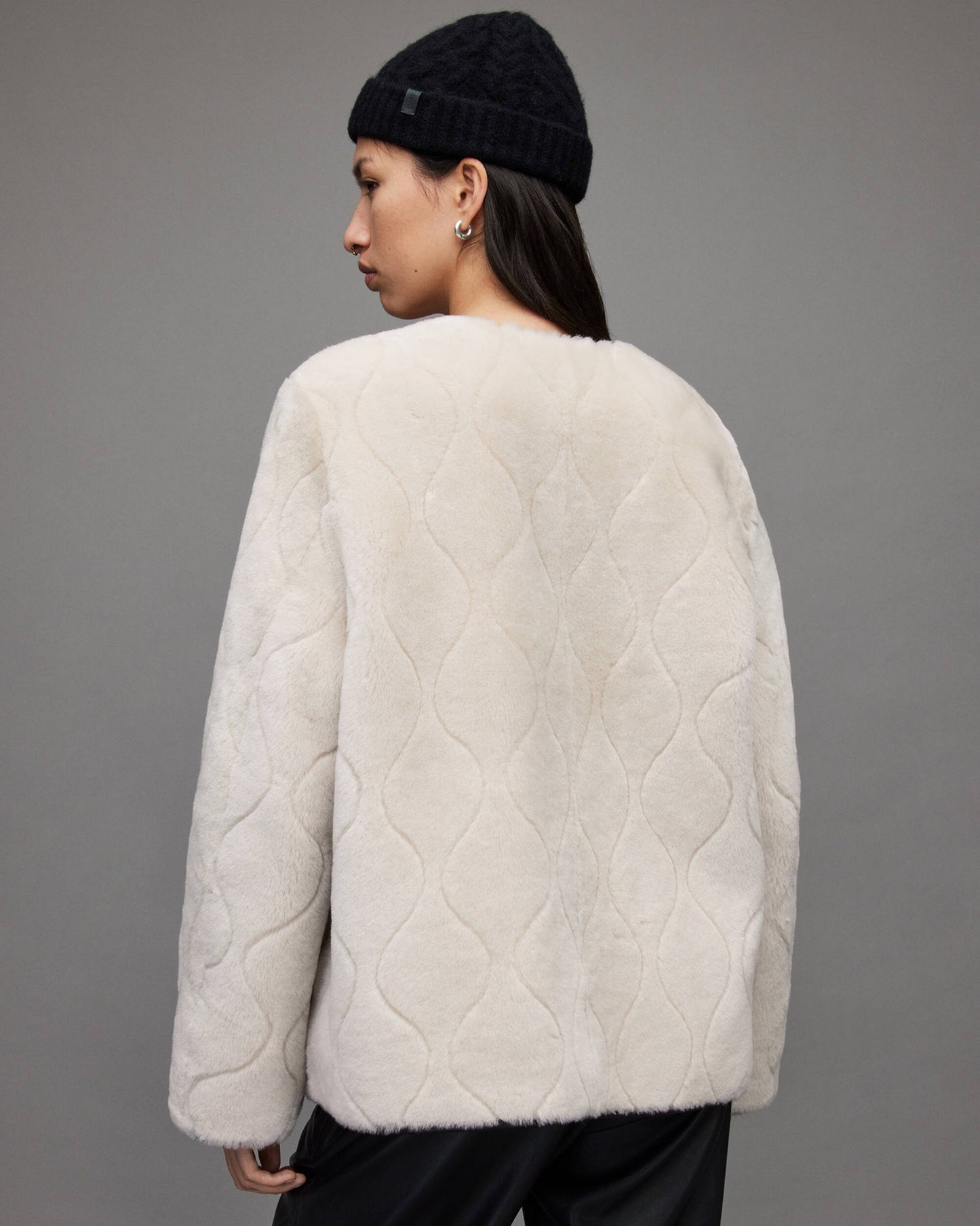 Women’s Black Leather & White Shearling Jacket – Reversible & Stylish