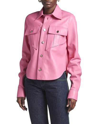 Women's Pink Full-Sleeve Leather Shirt – Chic & Trendy