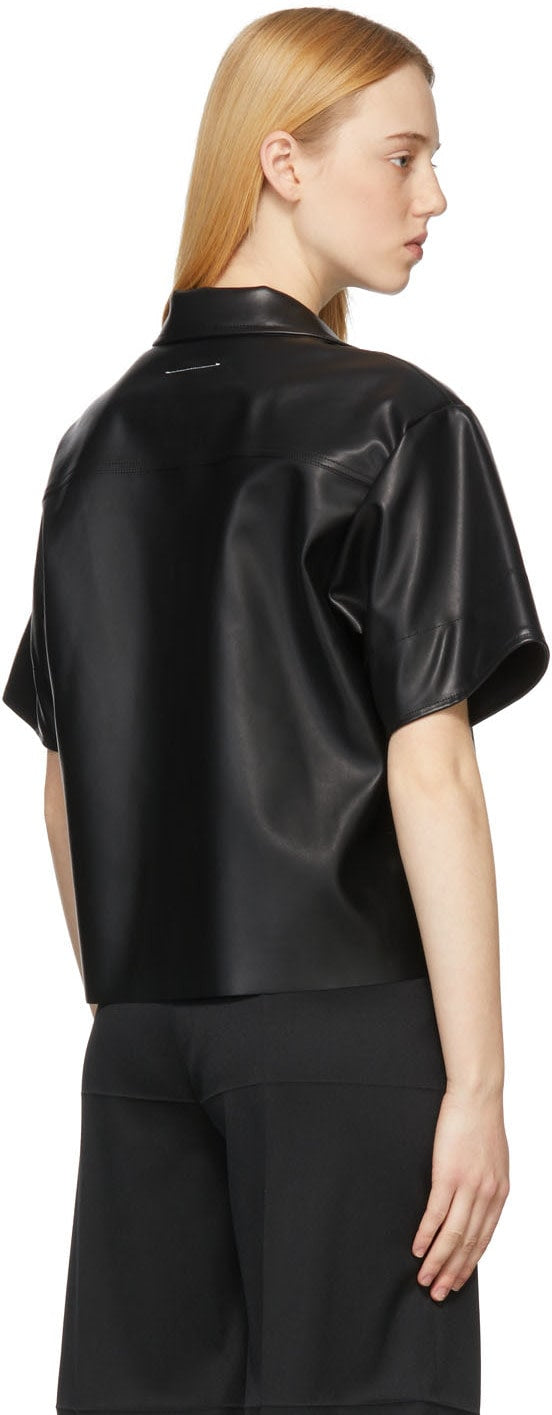 Black Half Sleeve Leather Shirt for Women – Chic & Versatile