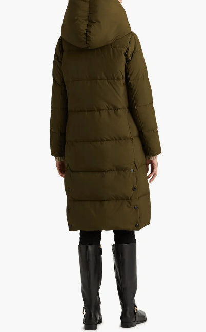 Khaki Women's Hooded Puffer Trench Coat