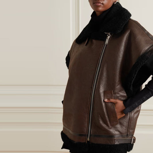 Chocolate Brown Shearling Leather Vest for Women