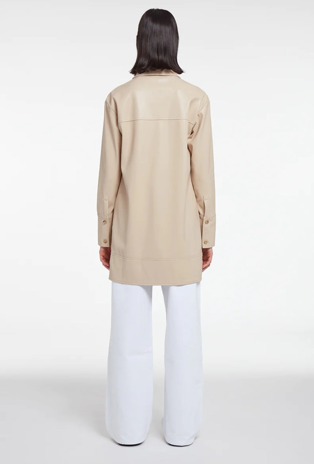 Ivory Trucker Leather Shirt – Women's Long Beige Leather Shirt