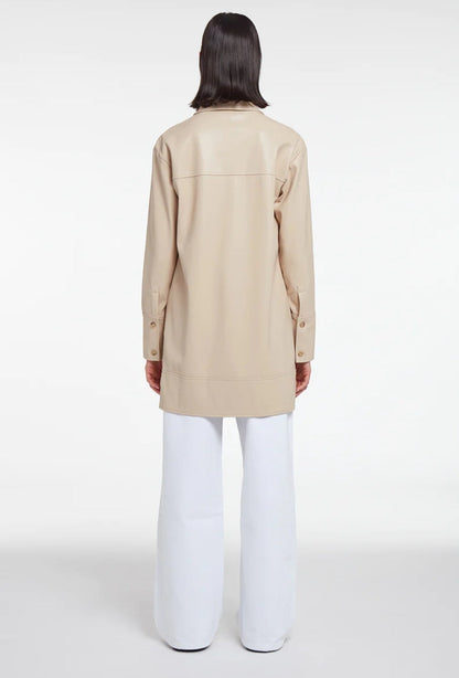 Ivory Trucker Leather Shirt – Women's Long Beige Leather Shirt