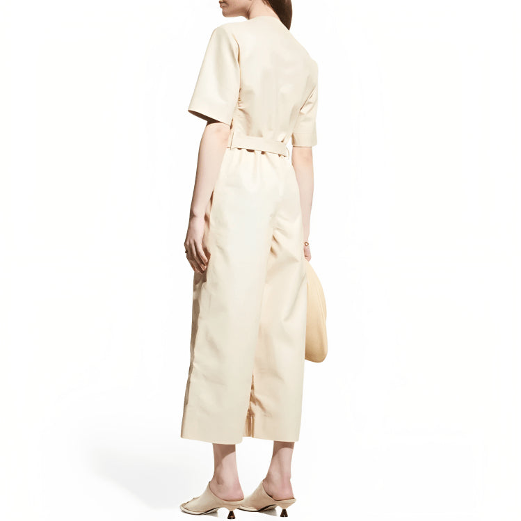 Beige Leather Jumpsuit for Women with Half Sleeves