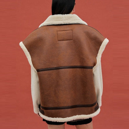 Women's Oversized Shearling Leather Vest in Dark Brown