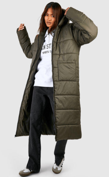 Gray Women's Oversized Trench Puffer Coat