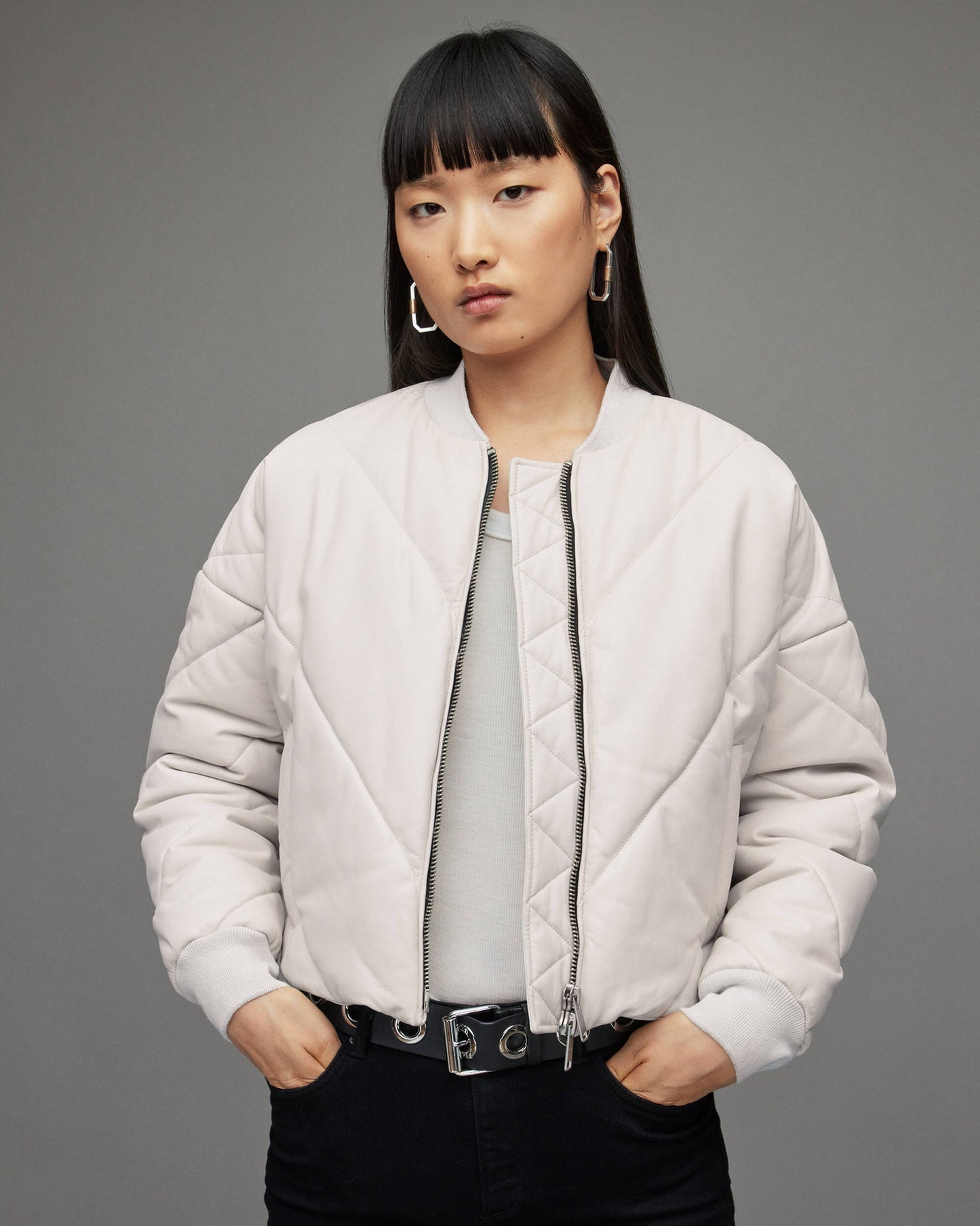 Women's White Puffer Leather Jacket