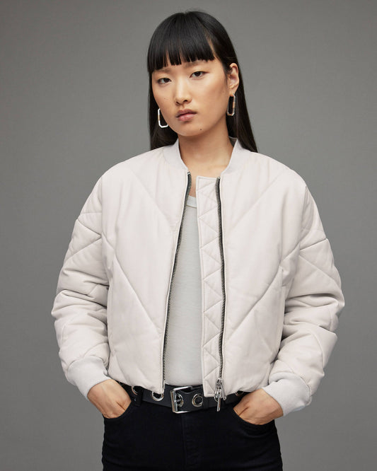 Women's White Puffer Leather Jacket