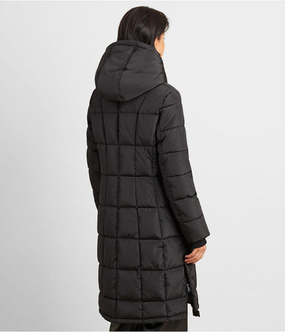 Women's Long Puffer Trench Coat – Black, Warm & Stylish