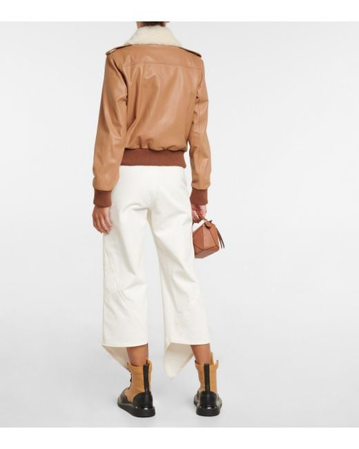 Women's Tan Brown Shearling Bomber Leather Jacket