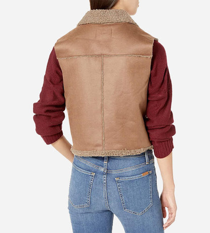 Women's Brown Shearling Leather Biker Vest – Warm, Edgy & Stylish