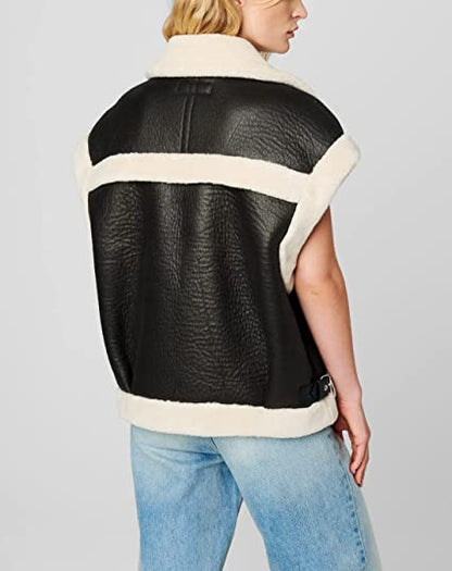 Black Shearling Leather Vest for Women