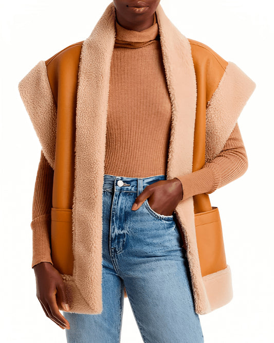 Tan Brown Shearling Leather Vest for Women