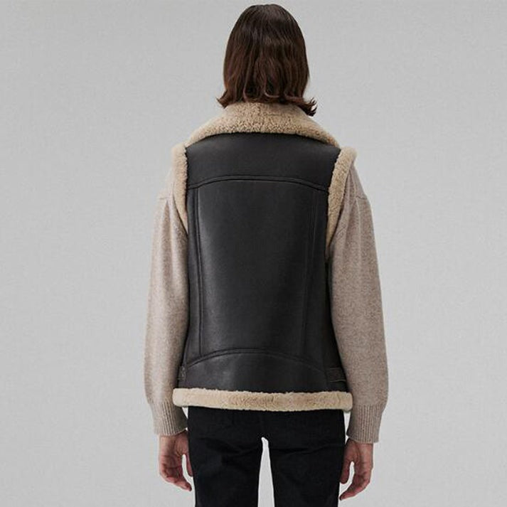 Women's Black Sheepskin Biker Leather Vest