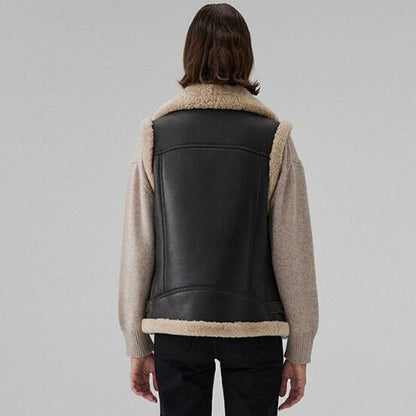 Women's Black Sheepskin Biker Leather Vest