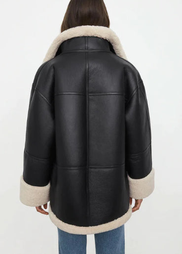 Women's Black Sheepskin Bomber Leather Jacket – Classic & Warm