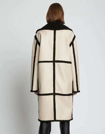 Beige Sheepskin Fur Leather Trench Coat for Women