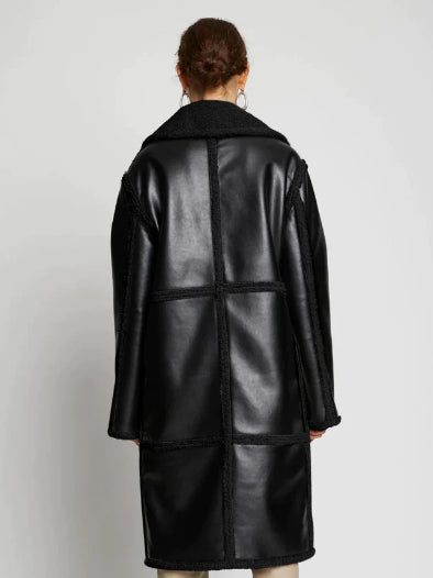 Black Sheepskin Fur Leather Trench Coat for Women