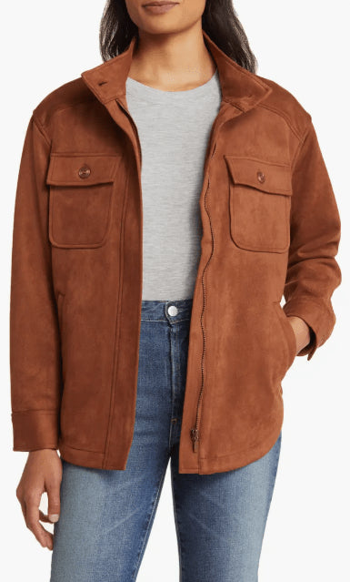 Women's Brown Suede Trucker Shirt Jacket – Timeless Western Elegance