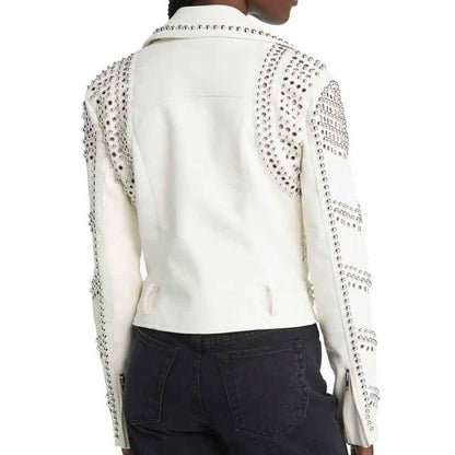 White Rocker Women's Studded Motorcycle Leather Jacket