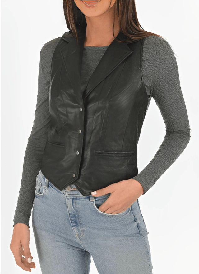 Black Classic Women's Leather Vest