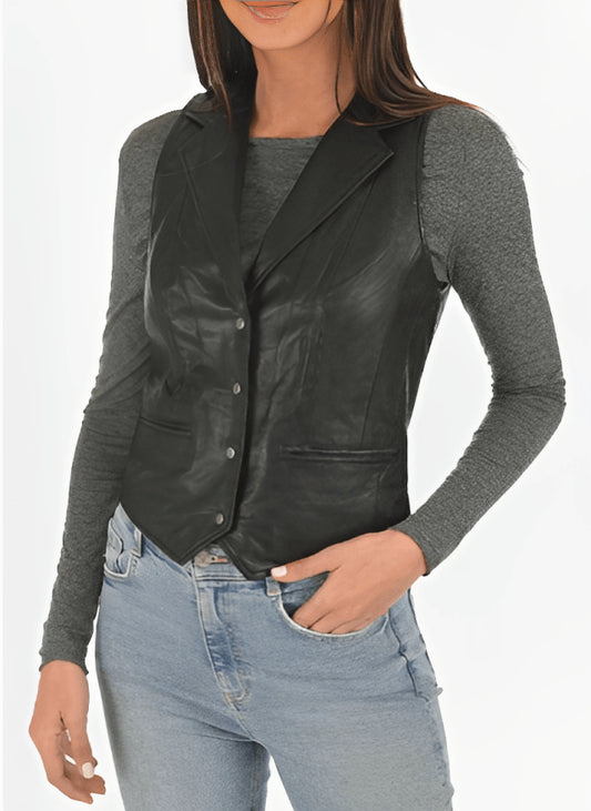 Black Classic Women's Leather Vest