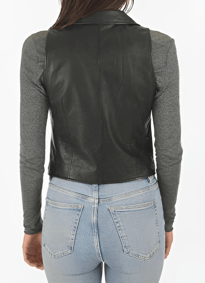 Black Classic Women's Leather Vest