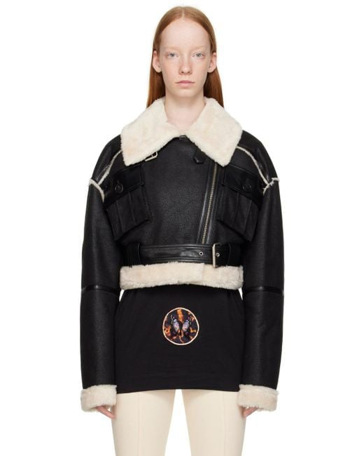 Women's Black Cropped Shearling Leather Jacket