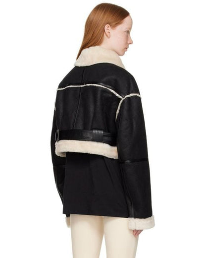 Women's Black Cropped Shearling Leather Jacket