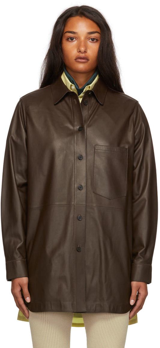 Women's Dark Brown Sheepskin Leather Shirt – Long Sleeve