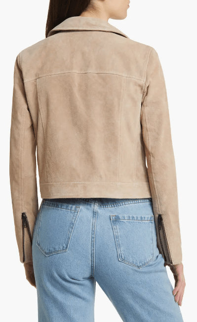 Women's Khaki Suede Shearling Leather Jacket