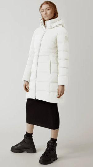 Women's White Trench Puffer Coat with Removable Hood – Warm & Stylish