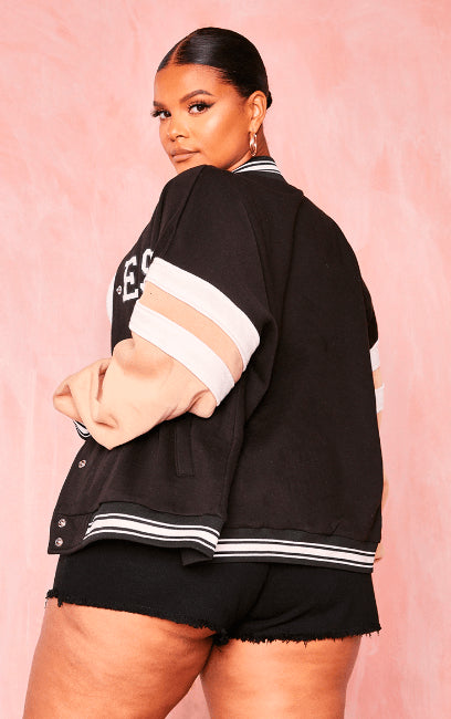 Women's Black & Pink Varsity Bomber Leather Jacket